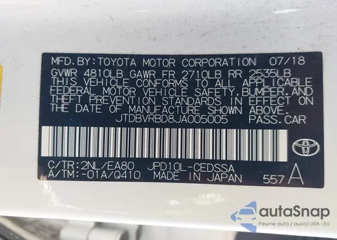 2018 Toyota Mirai z USA, uszkodzony, nr VIN JTDBVRBD8JA005005